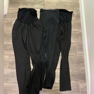 Three pairs of size large black maternity leggings / pants